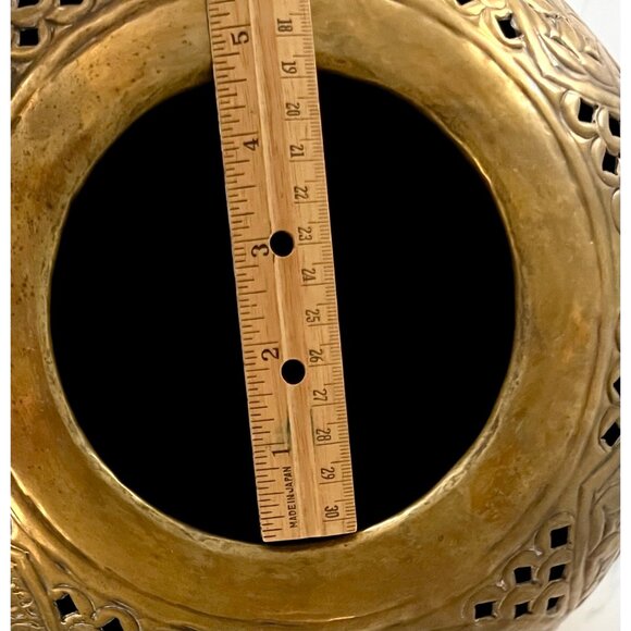 Vintage Large Brass Round Sphere Planter Floral Thistle Geometric Designs 11" - Picture 4 of 11